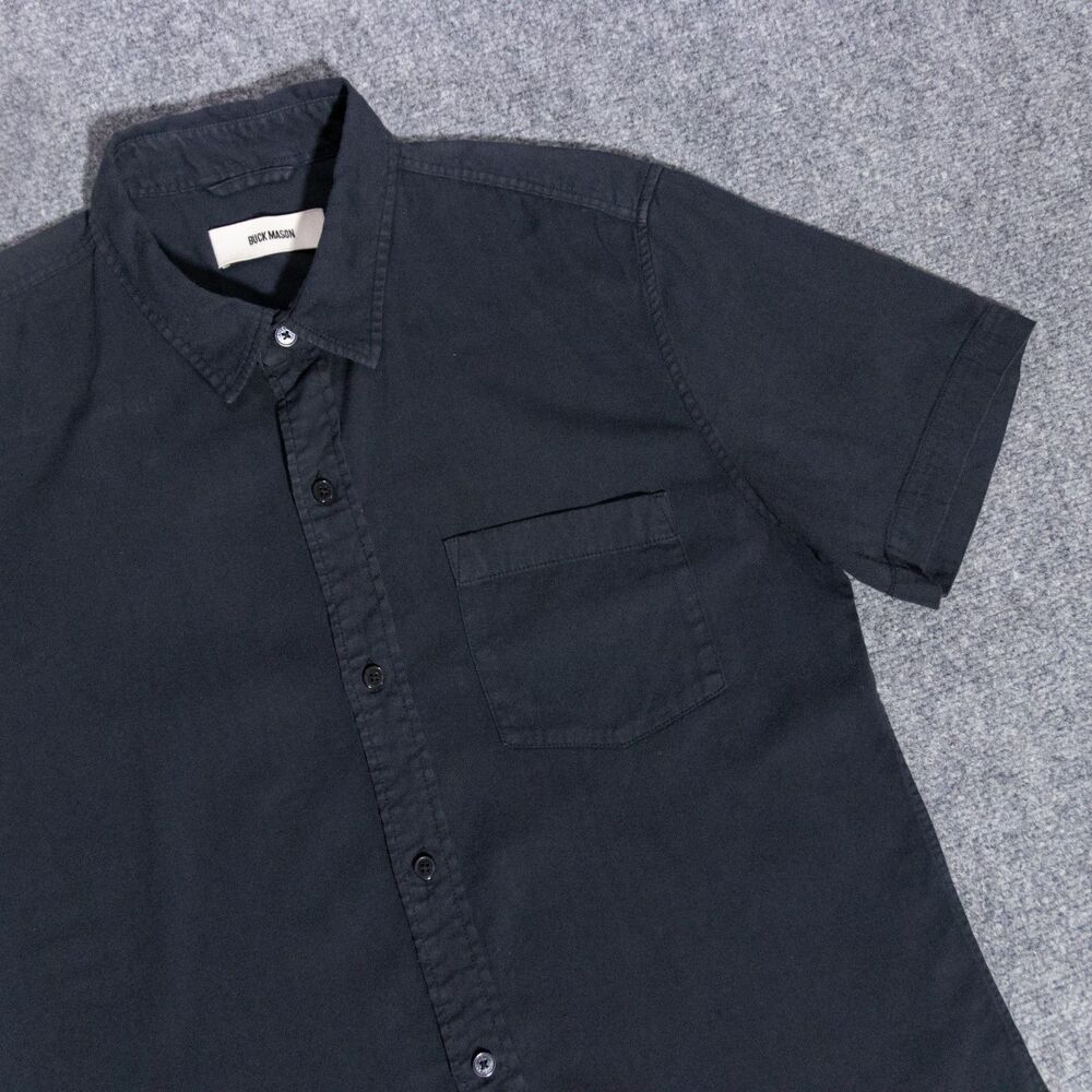 Buck Mason Draped Twill One Pocket Shirt Short Sleeve Button Men's Medium Black
